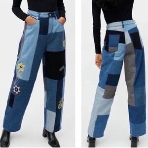 BDG Baggy Patchwork Boho flower Jeans Size 26 Floral Festival Embroidered Denim